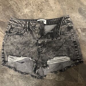 RSQ Washed Black Distressed High-Rise Denim Shorts